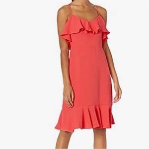 NWT Trina Turk Mosey Coral Spaghetti Straps Ruffle Flounce Dress Size 8